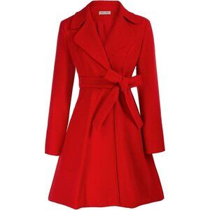 🆕Women Red  Peacoat Dress Belted Notch Lapel Overcoat Winter Trench Coat